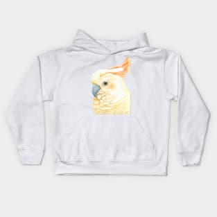 Watercolor citron-crested cockatoo portrait - Exotic painting Kids Hoodie